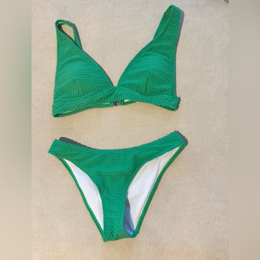 Green Textured Bikini Set